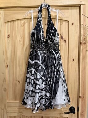 Black & White Halter Formal Dress